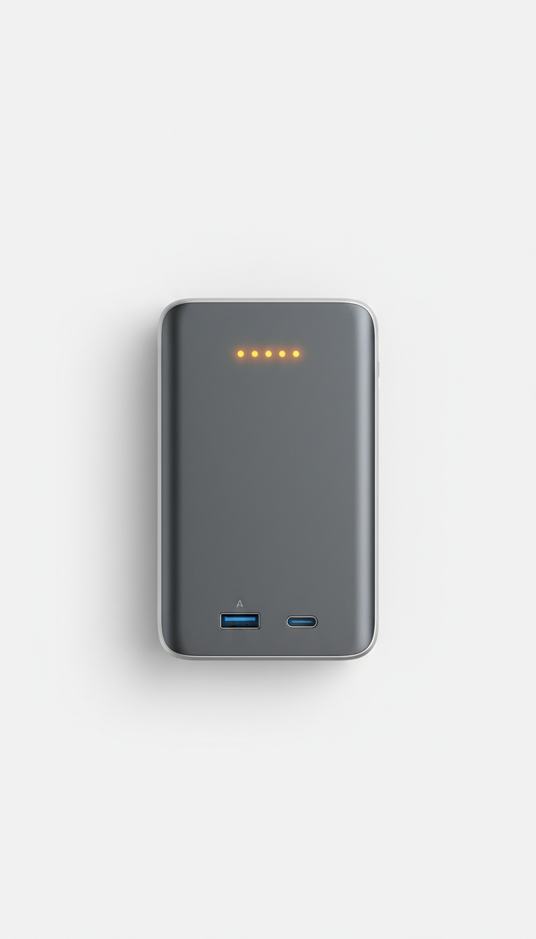 Steel Graphite aluminum portable power bank, Default: 3/4 angle showing product front face and side profile on a matte...